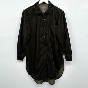 Kyla Seo Tunic Top Shirt Size Medium Olive Green Velvet Hi Low Dark Academia‎